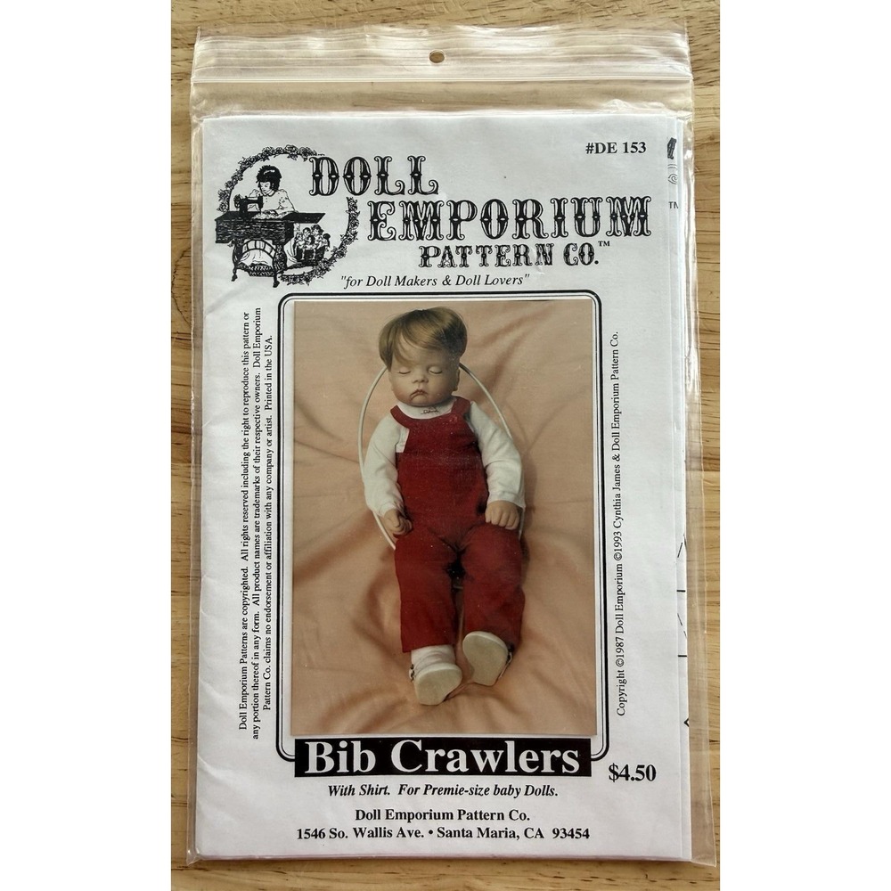 Doll Emporium Pattern 153‎ Bib Crawlers w Shirt For Premie-Size Baby Dolls UC